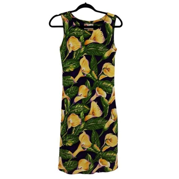 Vtg 80's Hilo Hattie Dress Hawaiian Sleeveless Shift Calla Lily Purple Sz XS - Picture 4 of 9